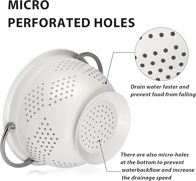 Hillbond Colander Set for Kitchen, 1.5, 3, 5 Qt Stainless Steel Handle Food Strainers and Colanders for Pasta, Vegetables, and Fruits, Coated Metal Kitchen Essential Colanders