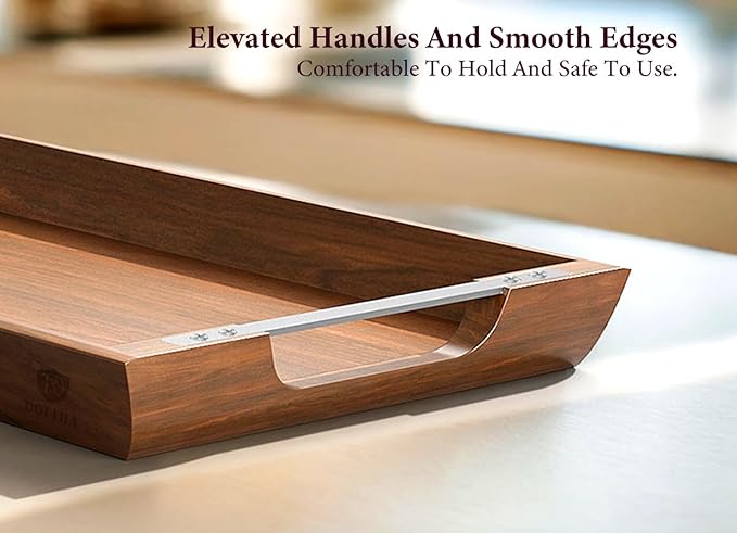 Large Acacia Wood Serving Tray with Metal Handles - 36" Long Charcuterie Board for Cheese, Meat & Appetizers - Perfect for Kitchen Use, Entertaining, BBQ Gatherings & Home Decor Display