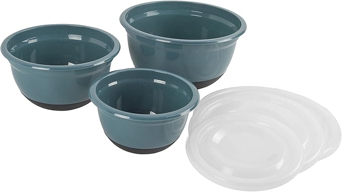 Crisp 6-Piece Non-Slip Bowl Set - Plastic, Durable Kitchenware, Dishwasher Safe - Made in the USA - Prussian Blue