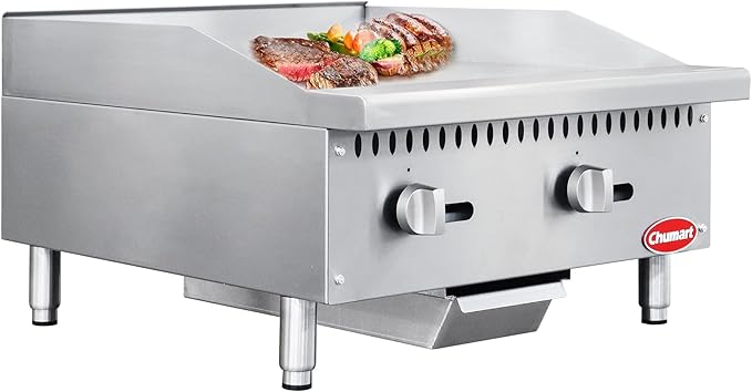 24" Commercial Countertop Griddle, 2 Burners Gas Griddle, 60000 BTU Output, Stainless Steel Flat Top Grill Hot Plate with Natural Gas and Propane Conversion Kit for Restaurant, Food Truck