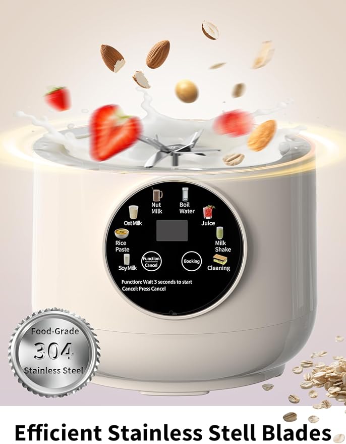 8 in 1 Nut Milk Maker Machine, 50Oz/1.5L Automatic Soy Milk Maker, 10 Blades Blender for Smoothies, Oat, Almond, Juice, Baby Food, with 12H Delay Start, Keep Warm, Boil Water, Self Cleaning