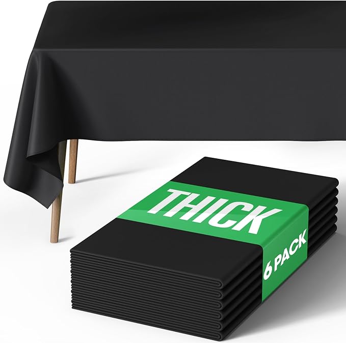 Pureegg Rectangle Table Cloth 60" x 84" – Durable Polyester Tablecloth Offers Reusable & Washable Protection, Ideal for Outdoor Party, Picnic, Wedding, Banquet and Birthday, 6 Pack, Black