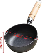 Cast Iron Melting Pot, 4.3 inch Mini Egg Frying Pan Oil Heating Pan Milk Butter Warmer Pot with Wood Handle for Home Kitchen