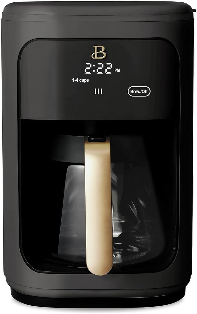 Beautiful by Drew Barrymore 14-Cup Programmable Drip Coffee Maker, Touch-Activated Display, Fast 14-Min Brew, Bold Strength, Keep Warm 4 H, Gold Filter (Black Sesame)