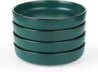 famiware Mercury Pasta Bowls Set of 4, 33 oz Large Salad Bowls, Stoneware Pasta Plates Bowls, Serving Bowls for Kitchen, Microwave & Dishwasher Safe, Dark Green