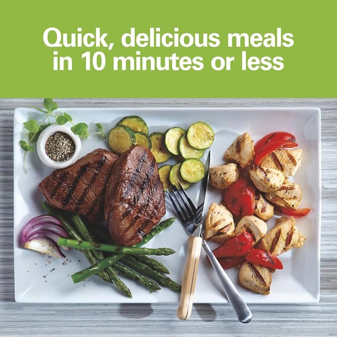 Hamilton Beach Electric Indoor Grill, 6-Serving, Large 90 sq. in. Nonstick Easy Clean Plates, Floating Hinge for Thicker Foods, 1200 Watts, 6.38"D x 12.68"W x 13.78"H , Silver (25371)