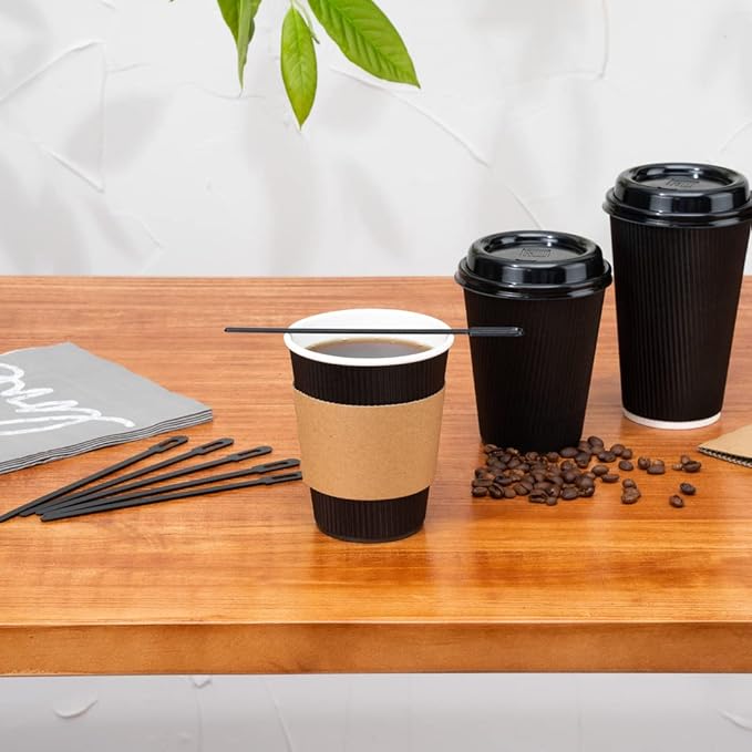 Restaurantware 5.8 Inch Coffee Stirrers 100 Disposable Coffee Stirring Sticks - Unique Keyhole Design For Hot And Cold Drinks Black PS Plastic Plastic Stir Sticks For Coffees and Cocktails
