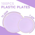 PULOTE 100PCS Purple Plastic Plates Disposable - Include 50 Dinner / 50 Dessert Plates Heavy Duty for Party, Wedding&Easter