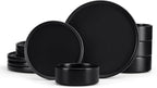 E-far Stoneware Dinnerware Sets, 12-Piece Plates and Bowls Dish Set for 4, Kitchen Modern Dinning Ware, Chip and Scratch Resistant, Microwave & Dishwasher Safe, Matte Black