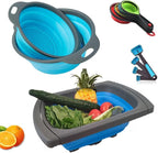 CdyBox New Version 11Pack Silicone Kitchen Strainer Collapsible Colander with Foldable Silicone Measuring Spoon Measuring Cup Kitchen Good Tools (Blue) 9.6 * 1.1