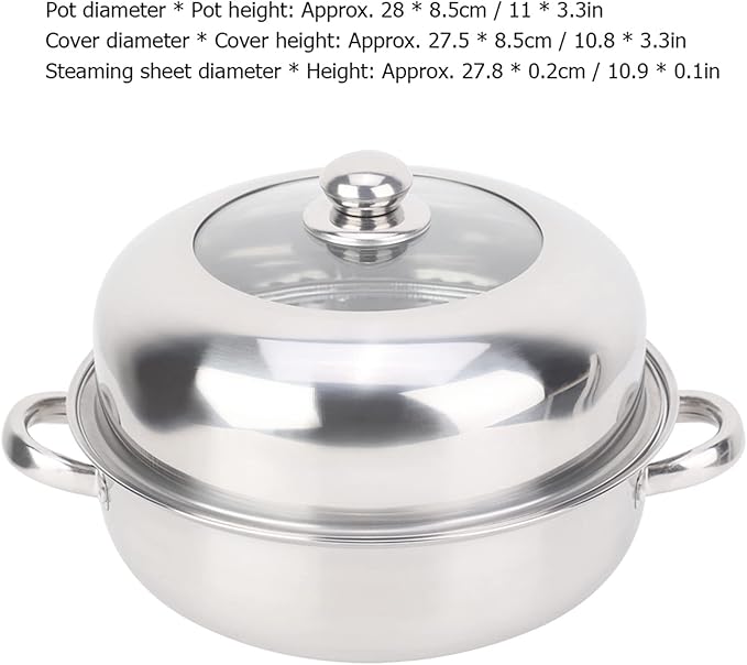 28CM Steamer Pot Multifunctional Stainless Steel Single Layer Stockpot Hotpot Food Steamer Pot Cookware Household Steamer Pot for Cooking Home Kitchen