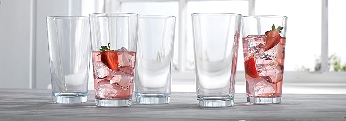 Home Essentials Drinking Glass Set - 10 Highball Glass Cups, 16 Oz. Basic Water Glasses, Beer, Juice, Cocktails, Wine, Iced Tea, Bar Glasses. Dishwasher Safe