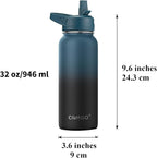 CIVAGO 32 oz Insulated Water Bottle With Straw, Stainless Steel Sports Water Cup Flask with 3 Lids (Straw, Spout and Handle Lid), Wide Mouth Travel Thermal Mug, Cool Gray