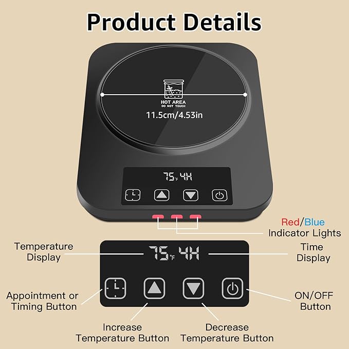 Sourdough Starter Warmer– Precise 1°F Thermostat Control (70–100°F), Auto On/Off, 12-Hour Timer, Fits Jars Up to 40oz, Ideal for Home Baking and Fermentation(Black)