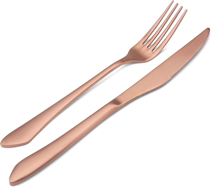 Matte Rose Gold Silverware Set, 20-Piece Stainless Steel Flatware Set, Kitchen Utensil Set Service for 4, Satin Finish Tableware Cutlery Set for Home and Restaurant, Dishwasher Safe