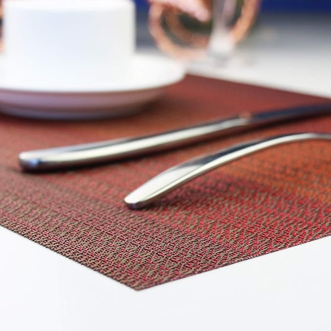 PIGCHCY Placemats Set of 12 Washable Durable Place Mats Vinyl Heat Resistant Non-Slip Table Mats Indoor Outdoor (Scarlet Red)