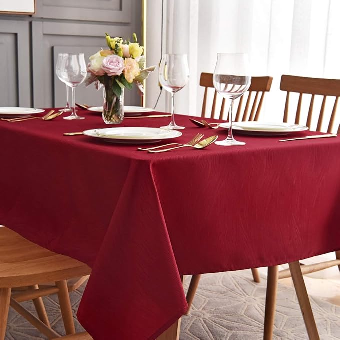 maxmill Jacquard Table Cloth Swirl Design Waterproof Antiwrinkle Heavy Weight Soft Tablecloths for Circular Table Cover and Kitchen Dinning Tabletop Square 60 x 60 Inch Red