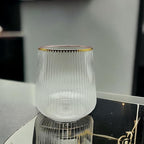 18 count origami ripple Unbreakable Stemless Plastic Wine Champagne Whiskey Glasses Elegant Durable Disposable Indoor Outdoor Ideal for Home, Office, Bars, Wedding, Ribbed 12 Ounce Cups (18, Gold Rim)