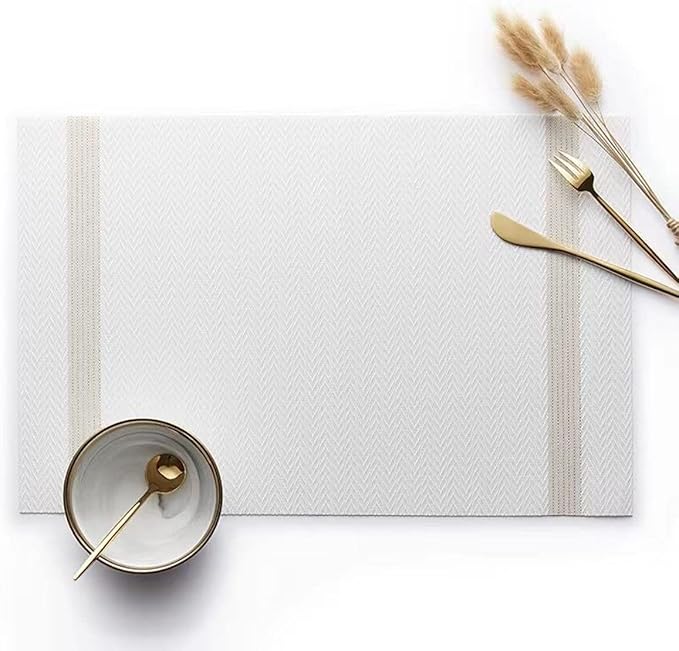 PIGCHCY Placemats Set of 8, Luxurious Elegant Placemats Non-Slip Washable Durable Table Mats for Home/Dining Room Decoration (White)