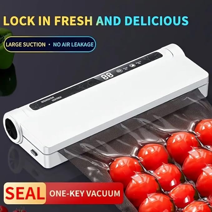 Vacuum Sealer Machine for Food Storage - 75KPA Strong Suction, Dry & Wet Modes, Includes 30 Vacuum Seal Bags, Digital Timer, Compact for Home Kitchen (Lightweight, BPA Free)