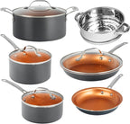 Gotham Steel 15 Pc Ceramic Cookware Set, Ceramic Pots and Pans Set Non Stick with Cooking Utensils and Steamer, Non Toxic PFOA PFOS Free, Premium Stay Cool Handles, Oven & Dishwasher Safe