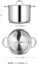 KEAWELL K3 Premium 8-Quart Tri-Ply Stainless Steel Stockpot with Lid, Induction & Oven Safe up to 600°F, Even Heating, Professional Cookware for All Stovetops (8-Qt)