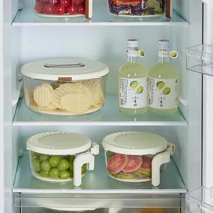 Fruit Washing Bowl with Strainer,Colander for Kitchen,Multi-Functional Vegetable and Food Drainer with Lid And Handle,Portable Fruit Containers for Fridge,BPA Free,2 Set