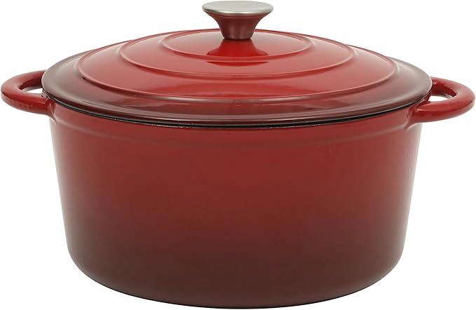 Gibson Home Addlestone 7 Qt Enameled Cast Iron Dutch Oven Pot with Lid – Round, Oven Safe to 500°F, Ideal for Bread Baking & Stews - Gradient Red