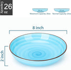 KitchenTour Ceramic Pasta Bowls - Large Salad Bowls Porcelain Serving Bowl Set 26 Ounce - 8 Inch Soup Bowl - Dishwasher and Microwave Safe - Set of 6, Assorted Cool Colors