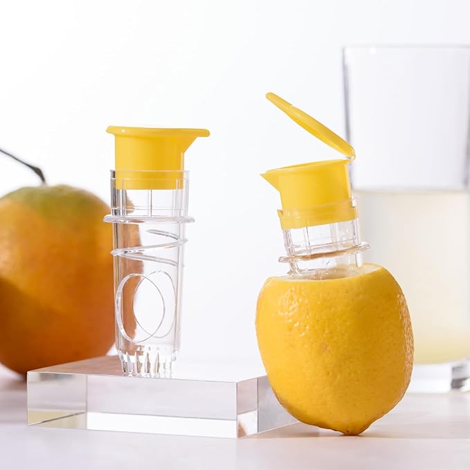 Yellow Manual Citrus Juicer with Filter and Spout, Screw-Top Hand Press for Lemon Orange Drinks