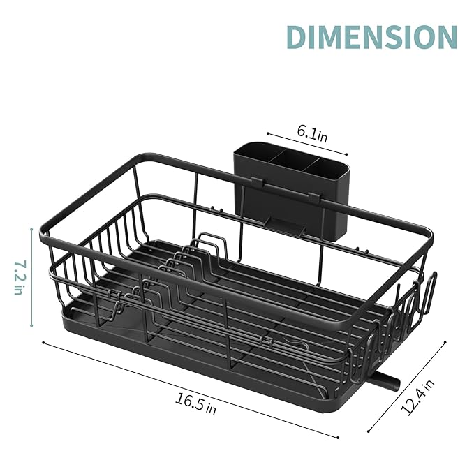 Dish Drying Rack for Kitchen Counter, Large Dish Racks with Drainboard, Kitchen Sink Dish Strainer Rack, Countertop Dish Drainer Rack with Cup & Utensil Holders, Dish Dryer Rack Large Size Black