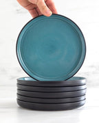 16 Piece Dinnerware Sets for 4 - Modern Style Stoneware Dinnerware Set - Scratch Resistant, Dishwasher Safe Plates and Bowls Sets Ceramic, Dish Set, Bowl and Plate Set - Black and Petrol Blue…