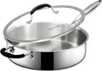 Tri-Ply Stainless Steel Saute Pan with Lid, 5 Quart Deep Sauté Pan with Stay Cool Handle,11.5 Inch Frying Pan,Dishwasher and Oven Safe,Induction Stainless Steel Cookware