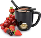 BSTKEY 230ML Personal Chocolate Fondue Mug Set, Ceramic Butter Warmer Set, Mini Melt Hot Pot Cup Set for Cheese Chocolate Butter Caramel, with 2 Forks (Black)