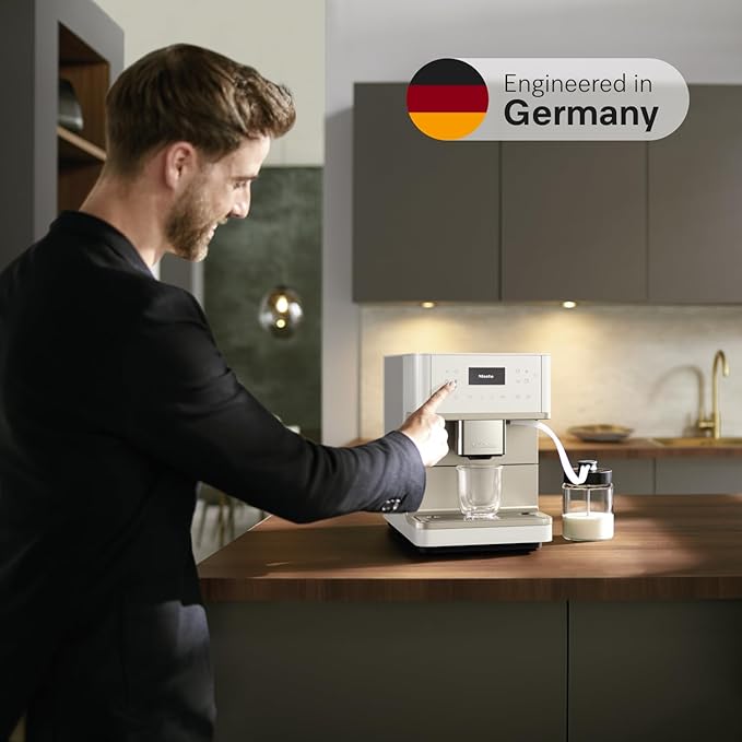 Miele CM 6360 MilkPerfection Automatic Coffee Machine - OneTouch for Two, AromaticSystem, 8 individual profiles, DoubleShot, WiFi-compatible, LED lighting, in Lotus White CleanSteel Metallic