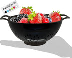 Meadow Lane 6-inch Small Colander, BPA-Free, Dishwasher Safe, Double Handles, Compact Food Strainer for Berries, Veggies and Pasta, 3-Cup Capacity, Glossy Black