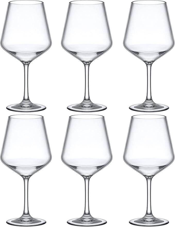 Amazing Abby - Sasha - 14-Ounce Unbreakable Tritan Wine Glasses (Set of 6), Plastic Wine Glasses, Reusable, BPA-Free, Dishwasher-Safe, Perfect for Poolside, Outdoors, Camping, and More