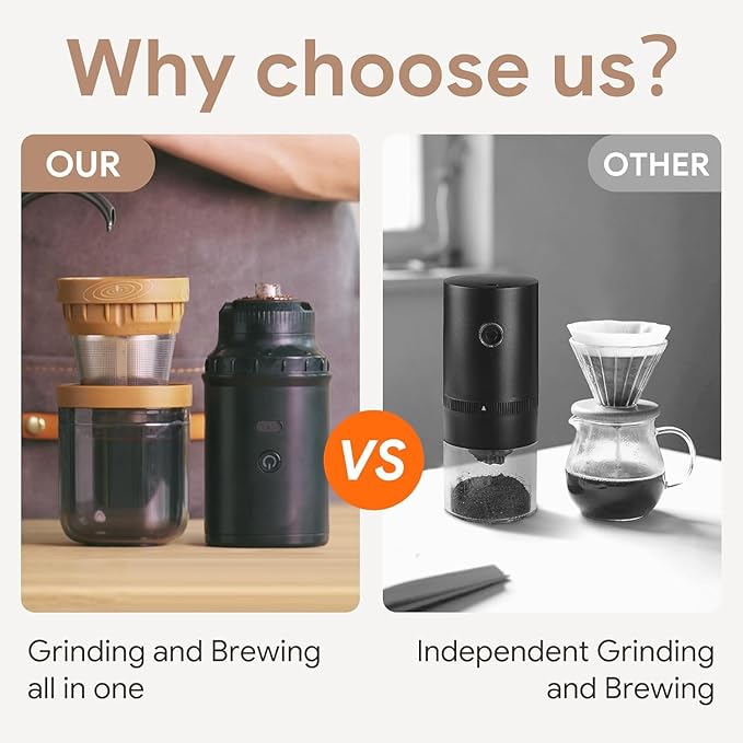 【Electric Coffee Grinder Coffee Maker 】Portable Grinder Stainless Steel Whole Bean for Outdoor Sport Lover French Press Drip Coffee, Reusable Espresso Capsules Turkish Brew