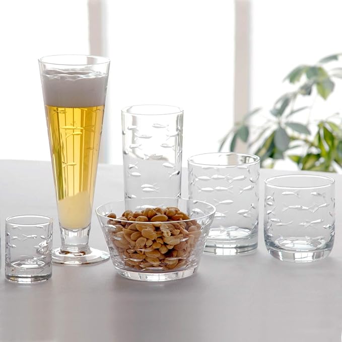 Rolf Glass School of Fish Highball Glass | Set of 2 15oz Cooler Glasses | Lead-Free Engraved Glass with Heavy Base | Proudly Made in the USA