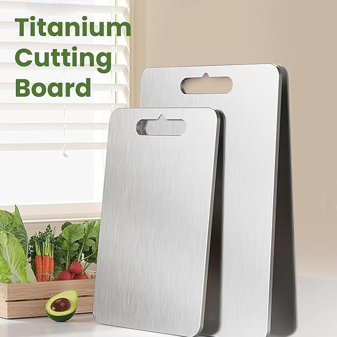 Katuchef Titanium Cutting Board, 2025 New Upgrade Pure Titanium Cutting Boards for Kitchen Double Sided Non Toxic Titanware Cutting Board,Hygiene Durable Dishwasher Safe Chopping Board (13 * 8in)