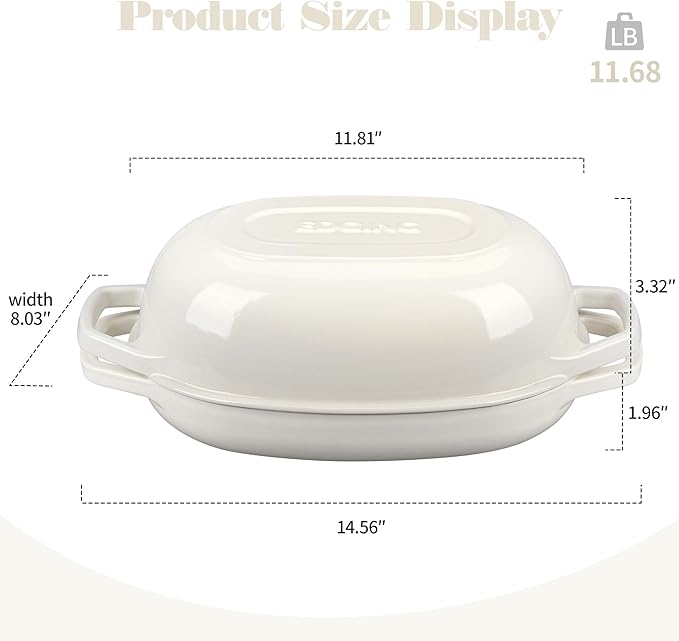 Enameled Cast Iron Oval Dutch Oven Pot with Lid, Dutch Oven for Sourdough Bread Baking, Oval Bread Pan, 5qt, White