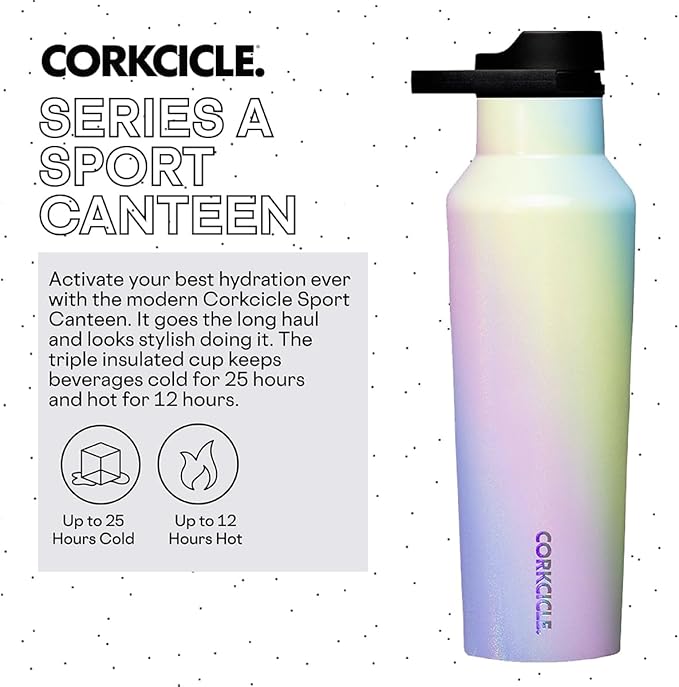Corkcicle Sport Canteen Insulated Tumbler, Rainbow Unicorn, 20 oz – Reusable Water Bottle Keeps Beverages Cold for 25 Hours & Hot 12 Hours – Cupholder Friendly Tumbler with Screw-On Cap