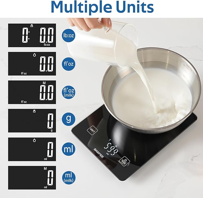 IP67 Waterproof Food Scale with Tempered Glass Surface, 22lb Kitchen Scale 1g Precision, USB Rechargeable, LED Display, Grams and Ounces, for Baking, Cooking, Making Sourdough Bread. Black