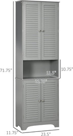 HOMCOM Tall Narrow Bathroom Storage Cabinet with Doors and Shelf Adjustability, Freestanding Linen Cabinet with 2 Cabinets and Countertop, Gray