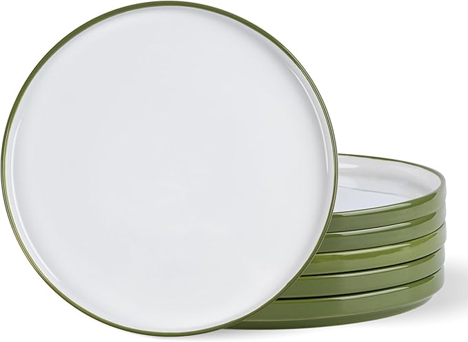 AmorArc Ceramic Dinner Plates Set of 6,10.25 inch Large Stoneware plates for Kitchen, Microwave&Dishwasher Safe,Scratch Resistant-Green
