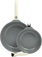 Sur La Table Kitchen Essentials Craft Studio Cast Aluminum Detachable Handle 8 and 10 Inch Skillet Fry Pan Set w/PFA Free Ceramic Non Stick Removable Handle Induction Safe - Eggshell White