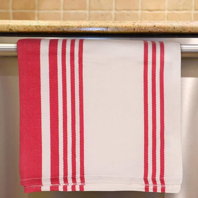 Urban Villa Kitchen Towels 100% Cotton Pack of 6, Highly Absorbent Quick Drying Super Soft Premium Dish Towels 20x30 Inch for Kitchen with Hanging Loop Hand & Tea Towels - Pink/White