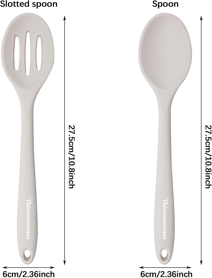 Slotted Solid Silicone Spoons Set for Cooking Dishwasher Safe, Heat Resistant White BPA Free Nonstick Kitchen Serving Spoon Mixing Spoons Basting Spoon Stirring