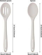 Slotted Solid Silicone Spoons Set for Cooking Dishwasher Safe, Heat Resistant White BPA Free Nonstick Kitchen Serving Spoon Mixing Spoons Basting Spoon Stirring