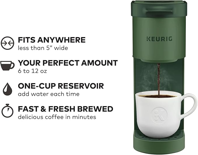 Keurig K-Mini Single Serve K-Cup Pod Coffee Maker, 6 to 12oz Brew size, with Cord Storage, Perfect for Small Spaces, Evergreen